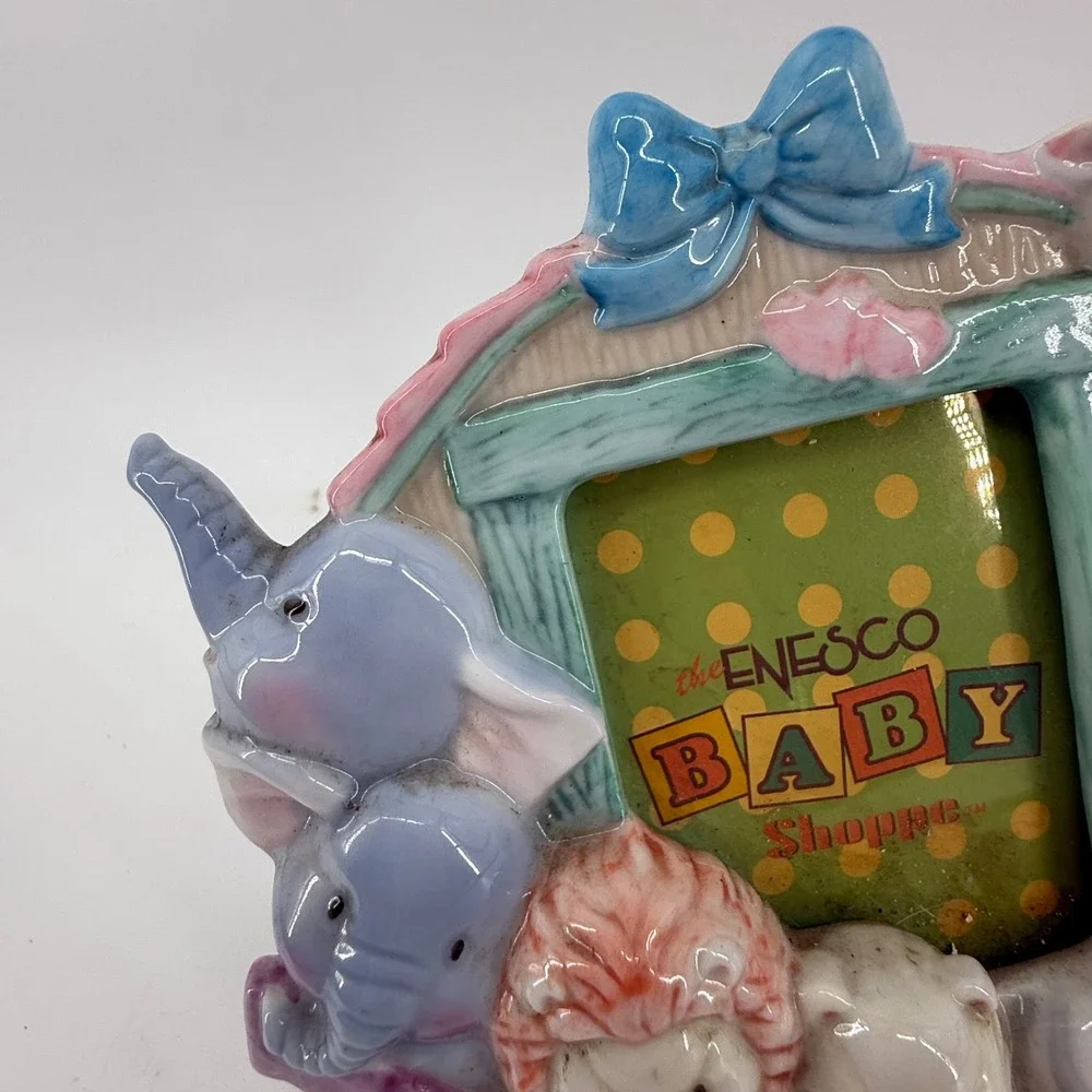 Enesco Baby Shoppe Noahs Ark Ceramic Photo‎ Frame Pastel Animals Nursery Decor